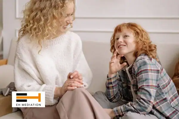 Happy mother and child after sorting child arrangements mediation Dover