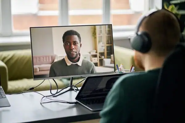 Man attending online mediation Dover MIAMS session